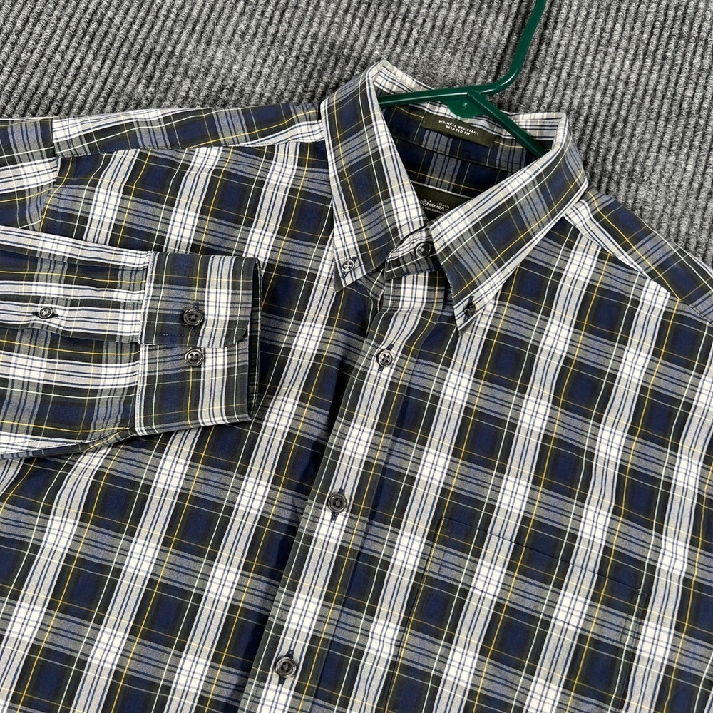 Eddie Bauer Shirt Mens Large Blue Green Plaid Long sleeve Button Down Outdoor